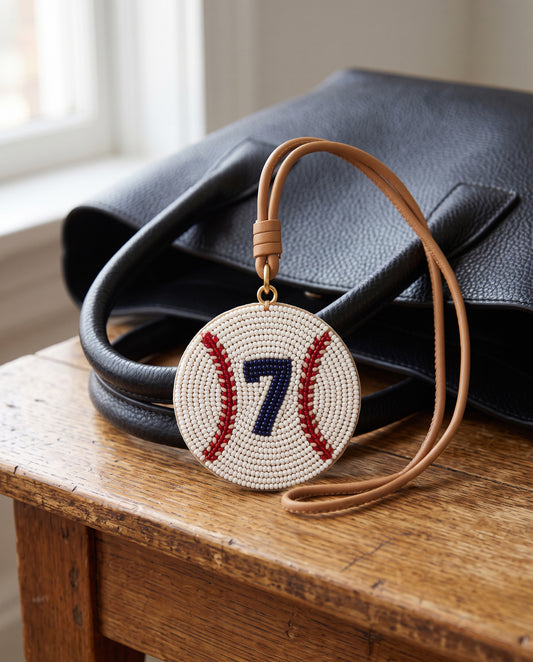 Personalized Beaded Baseball Bag Charm with Jersey Number, Custom Baseball Keychain Purse Charm, Game Day Team Mom Baseball Player Gift