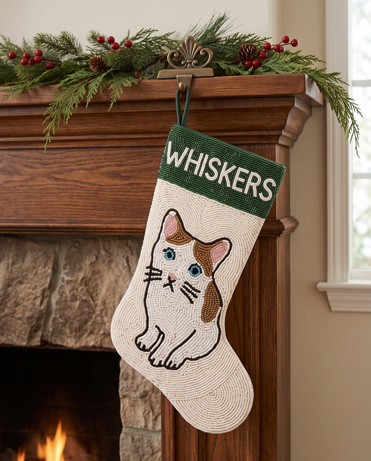 Orange Tabby Cat Beaded Stocking