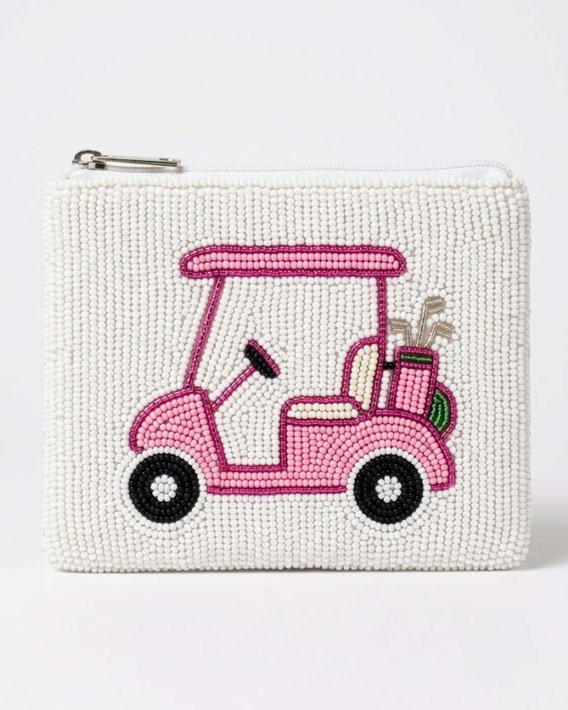 Pink Golf Cart Beaded Coin Purse