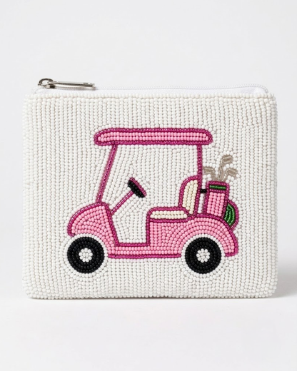 Pink Golf Cart Beaded Coin Purse