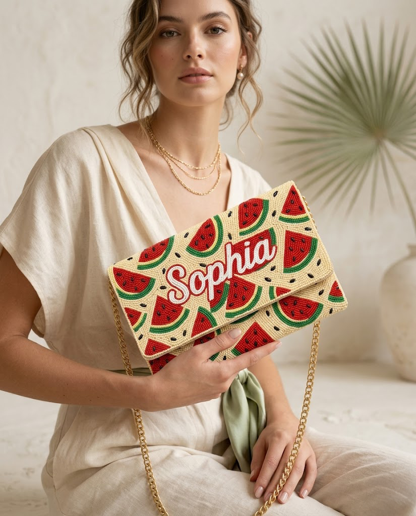 Watermelon Beaded Clutch