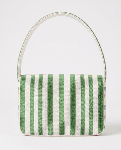 Green Stripe Pink Bow Tennis Beaded Bag