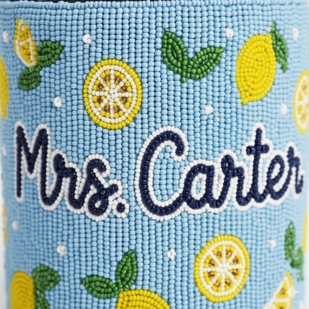 Lemon Blue Beaded Bag