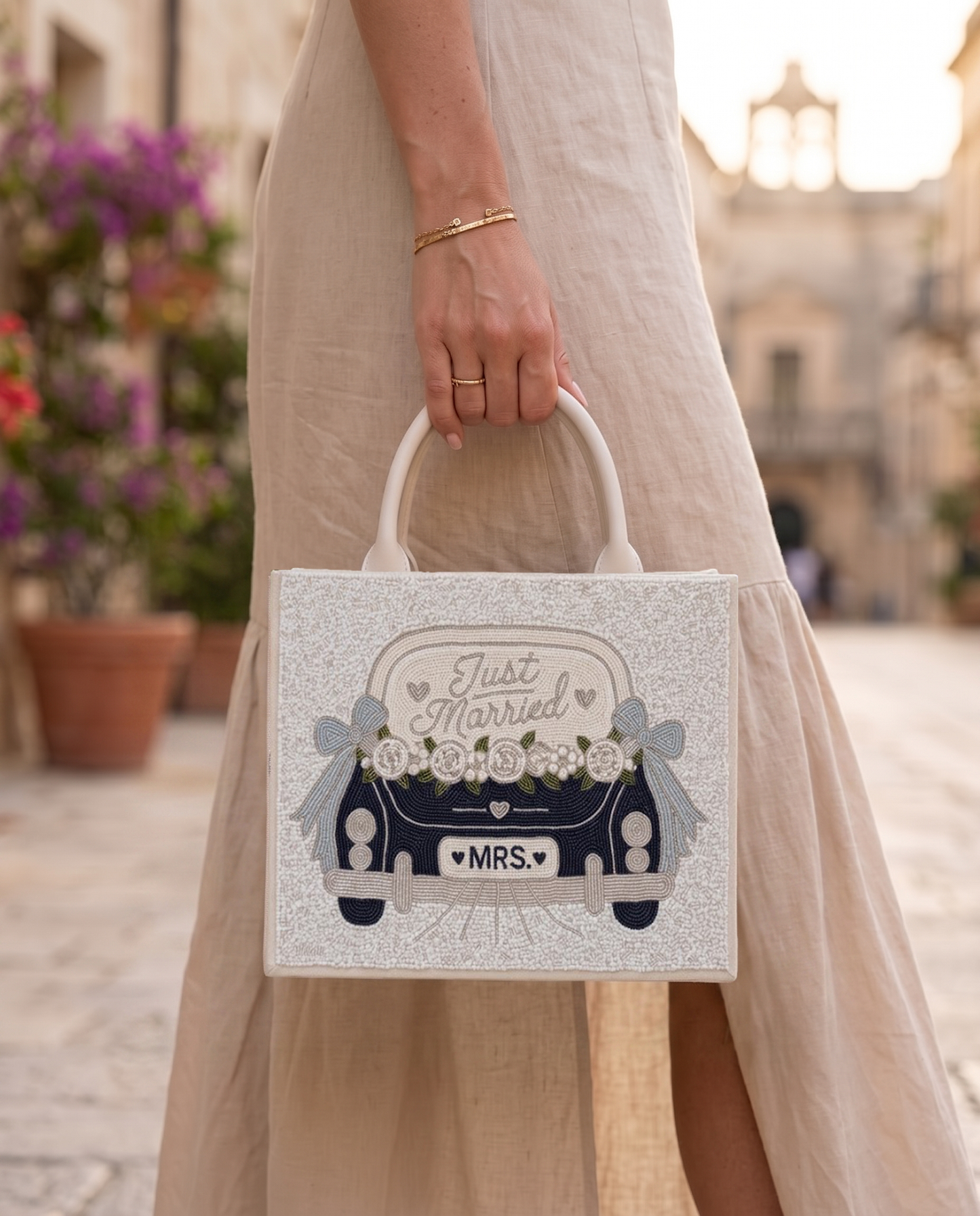 Just Married Mini Beaded Tote Bag