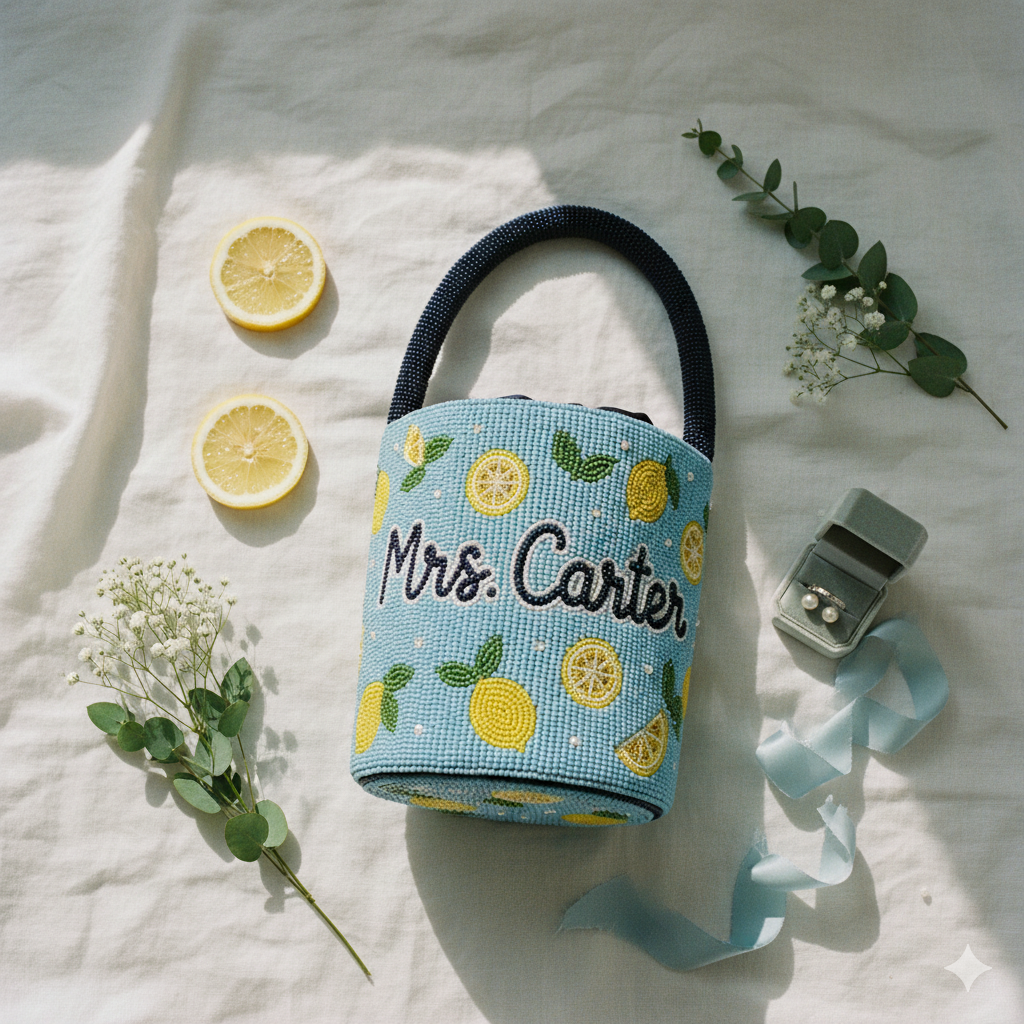 Lemon Blue Beaded Bag