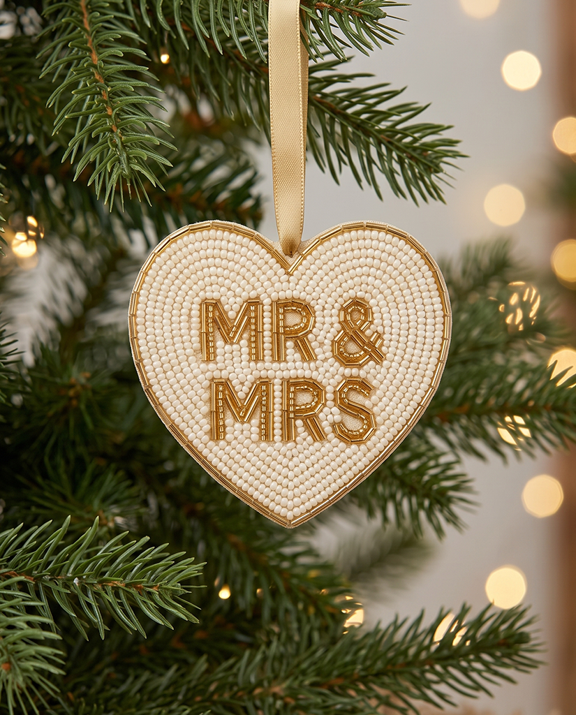 Mr & Mrs Heart Beaded Ornament
