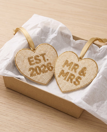 Mr & Mrs Heart Beaded Ornament
