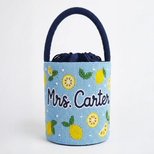 Lemon Blue Beaded Bag