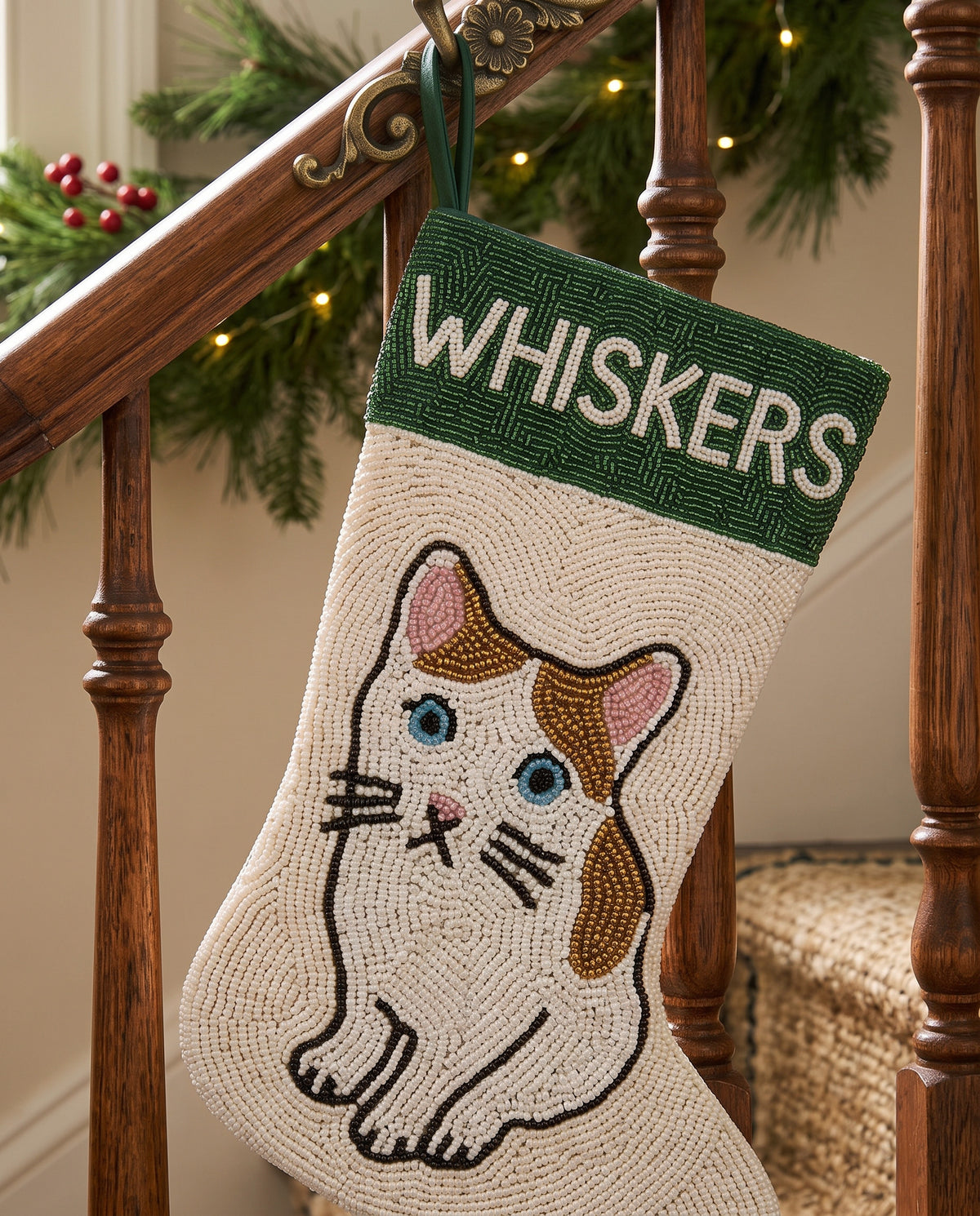 Orange Tabby Cat Beaded Stocking