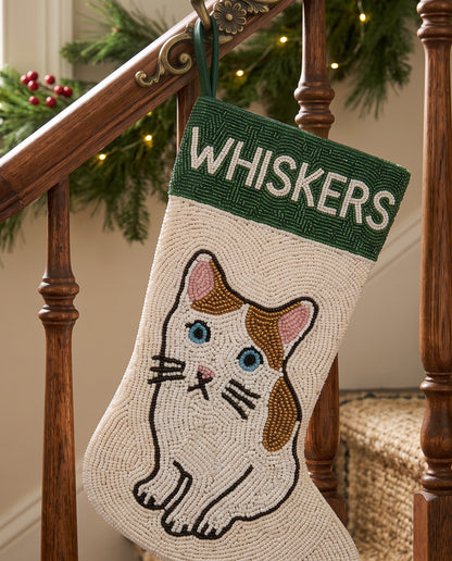 Orange Tabby Cat Beaded Stocking