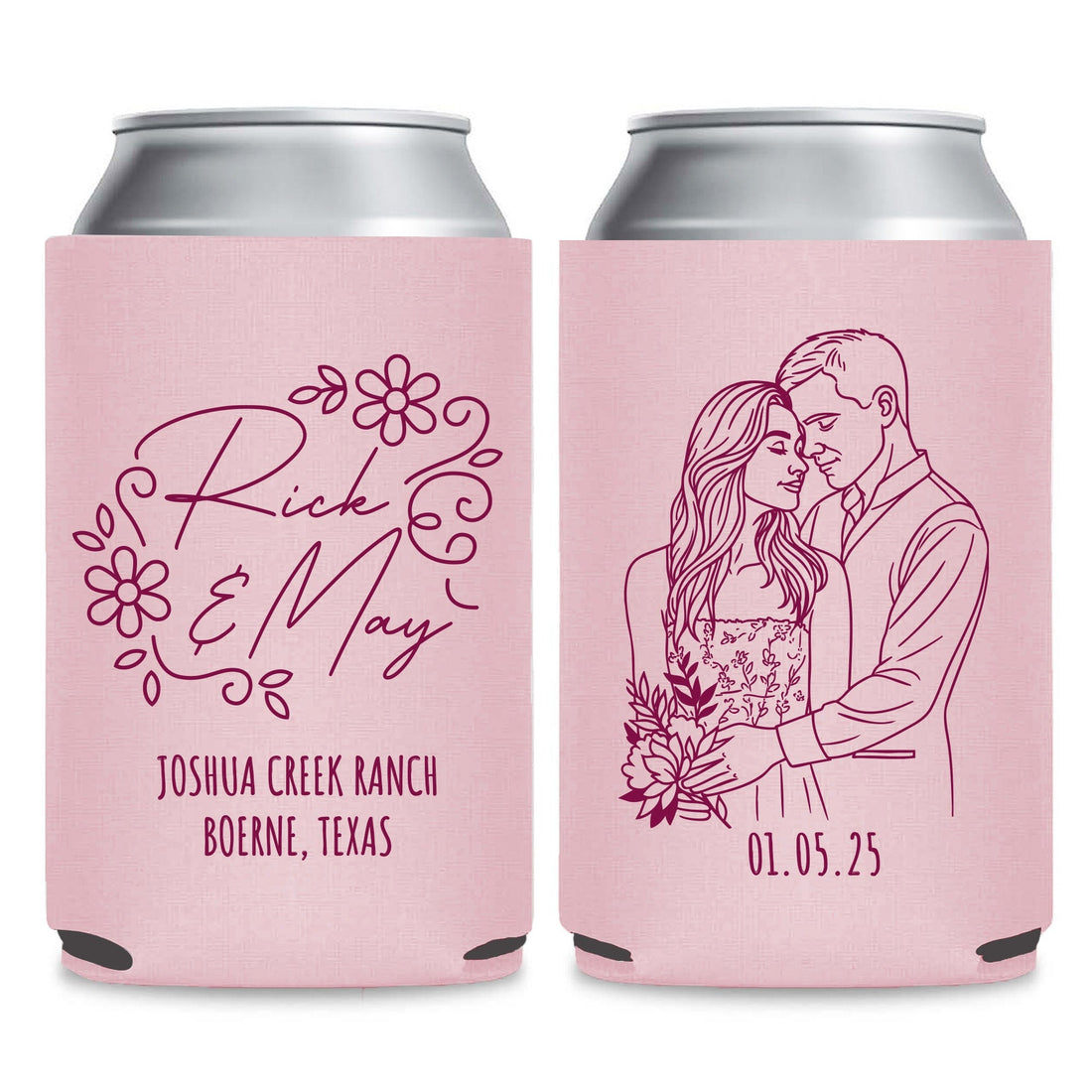 Sketch Style Wedding Can Coolers