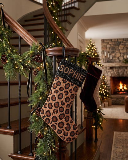 Leopard Sequin Cuff Beaded Stocking
