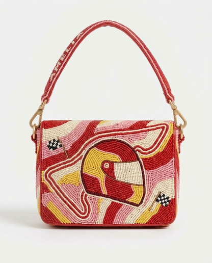 Pink Racing Helmet Beaded Race Day Shoulder Bag