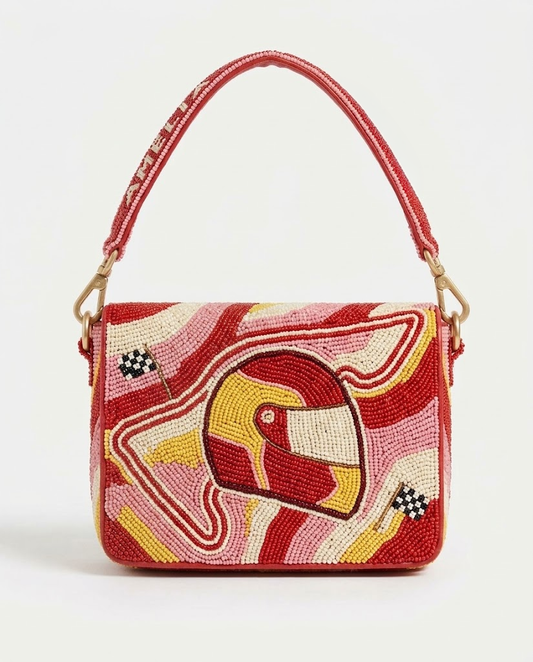 Pink Racing Helmet Beaded Race Day Shoulder Bag