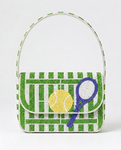 Green Tennis Court Beaded Shoulder Bag