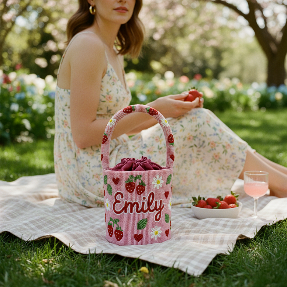 Strawberry Garden Beaded Bag
