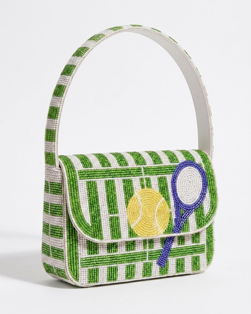 Green Tennis Court Beaded Shoulder Bag