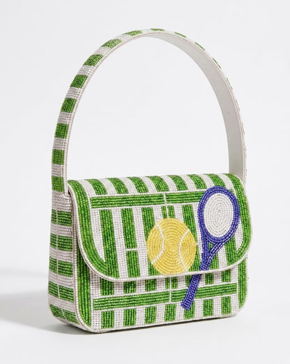 Green Tennis Court Beaded Shoulder Bag