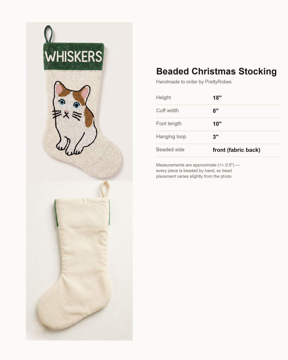 Orange Tabby Cat Beaded Stocking