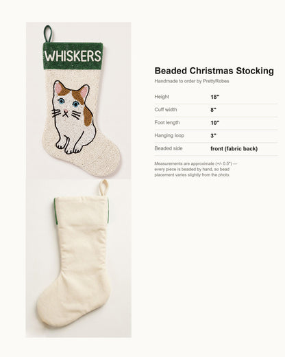 Orange Tabby Cat Beaded Stocking