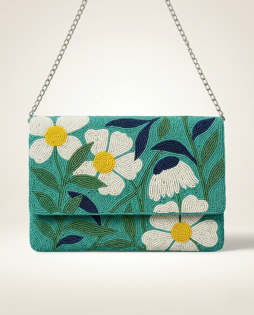 Daisy Beaded Clutch