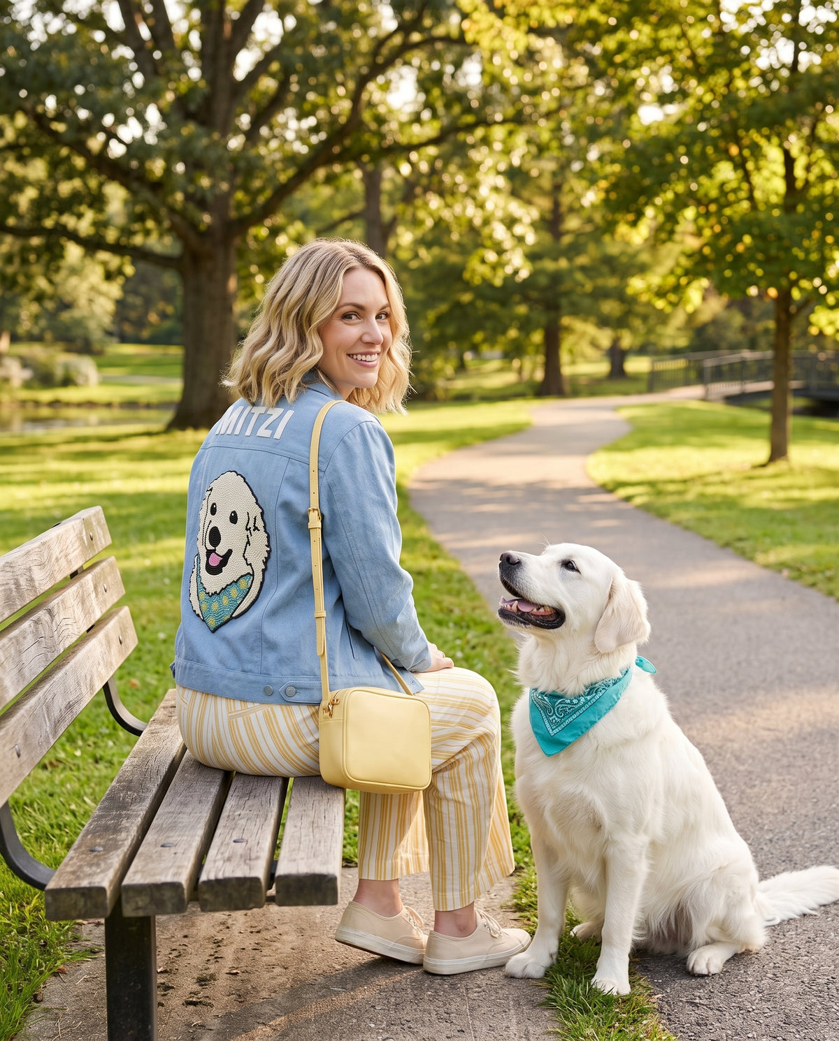 Golden Retriever Beaded Denim Jacket