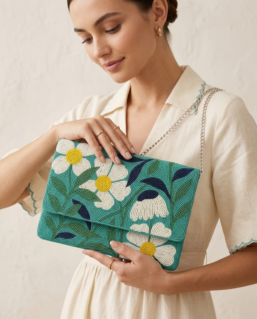 Daisy Beaded Clutch