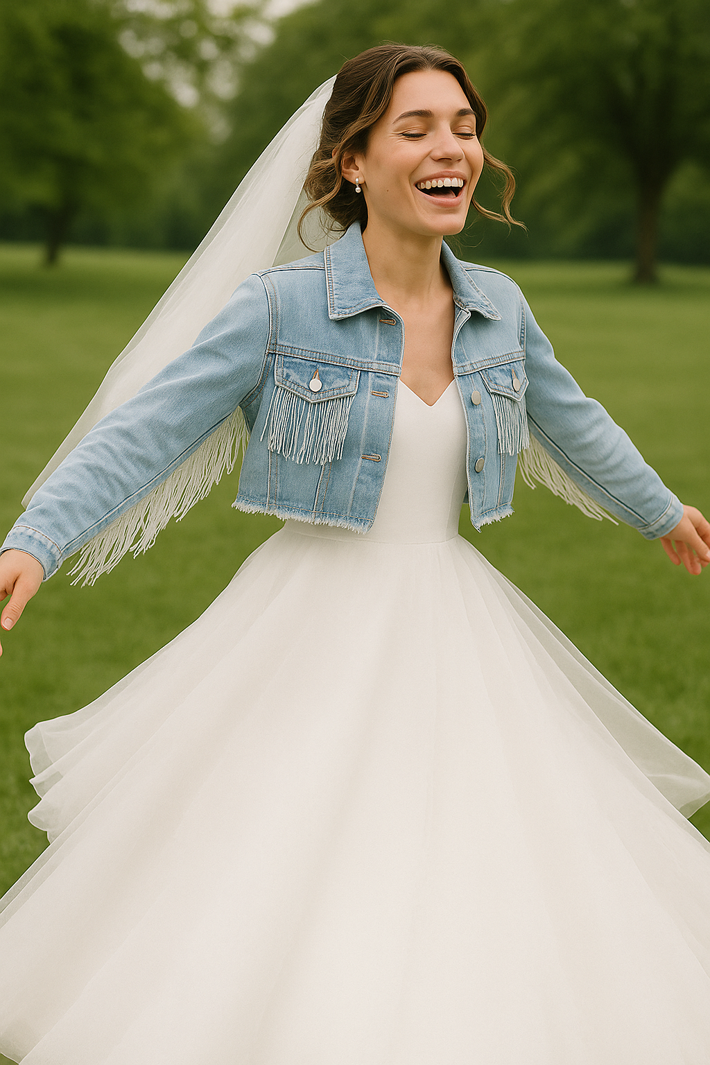 Mrs Denim Jacket – Custom Blue Fringe Jacket for the Bride – PrettyRobes.com