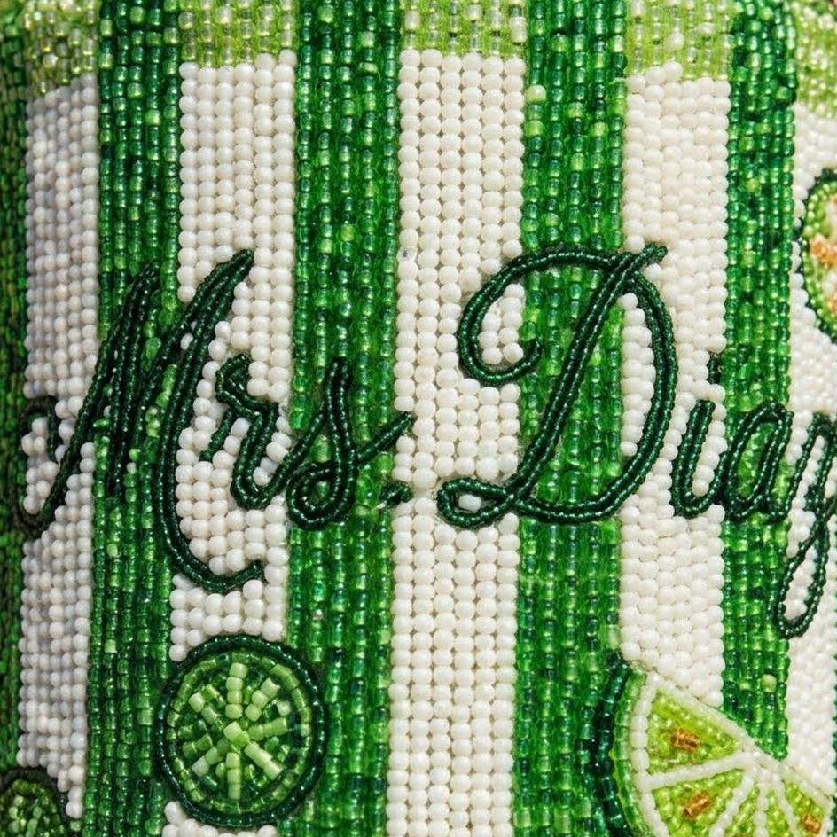 Lime Stripe Beaded Bag