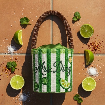 Lime Stripe Beaded Bag