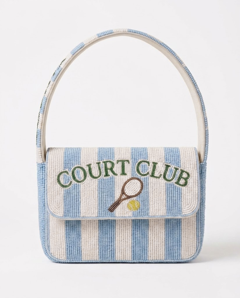 Blue Stripe Court Club Beaded Tennis Bag
