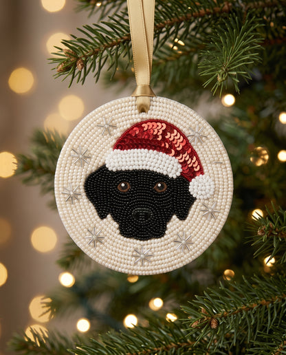 Santa Hat Dog Beaded Ornament