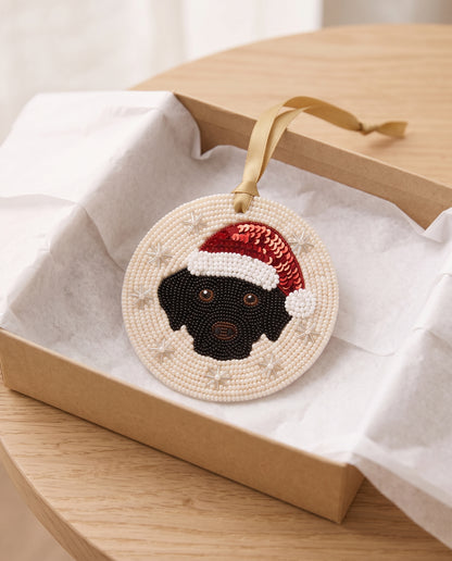 Santa Hat Dog Beaded Ornament