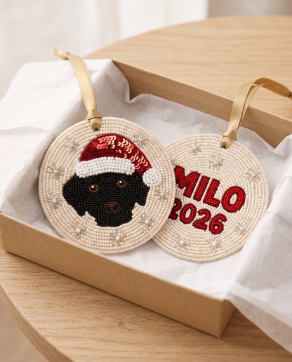 Santa Hat Dog Beaded Ornament