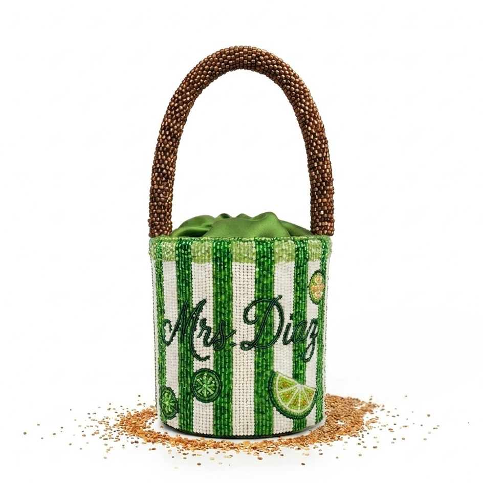 Lime Stripe Beaded Bag