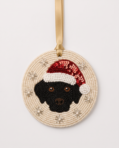 Santa Hat Dog Beaded Ornament
