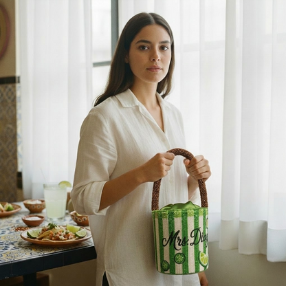 Lime Stripe Beaded Bag
