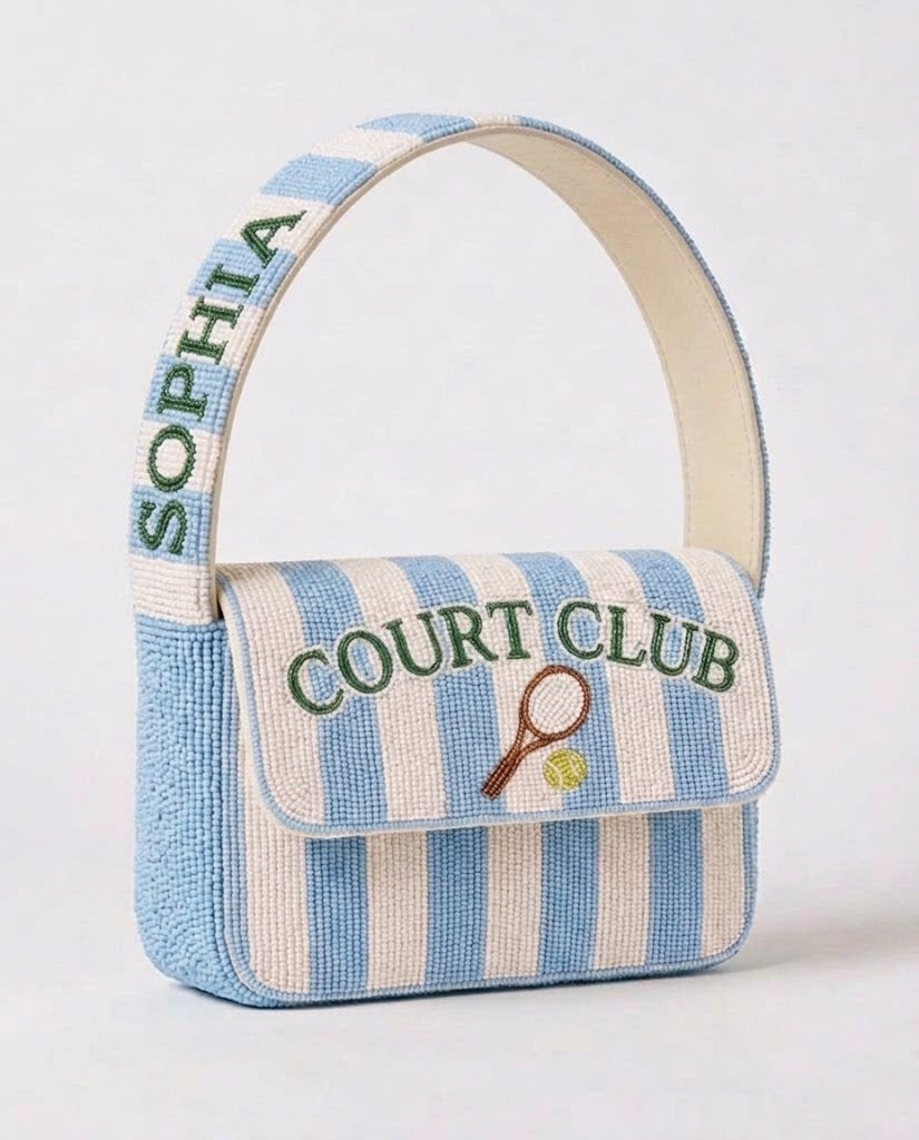 Blue Stripe Court Club Beaded Tennis Bag