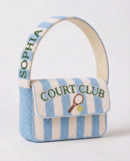 Blue Stripe Court Club Beaded Tennis Bag