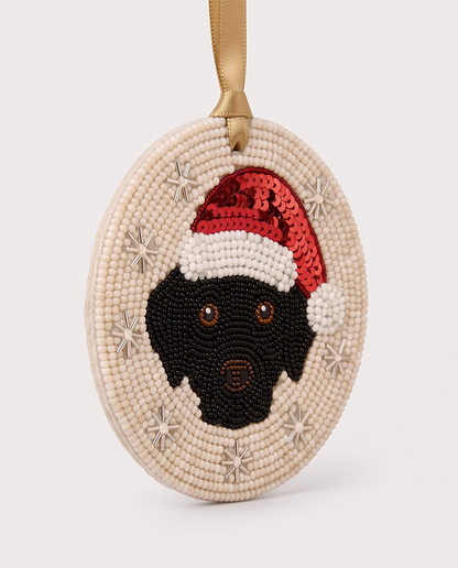 Santa Hat Dog Beaded Ornament