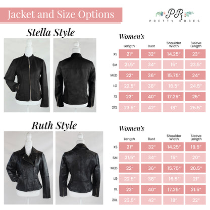 a collection of jackets and sizes for women, including Stella Style and Ruth Style options.
