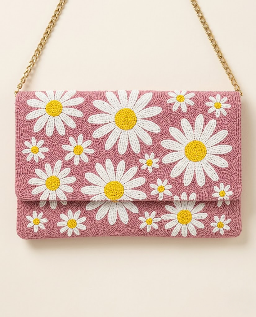 Daisy Beaded Clutch