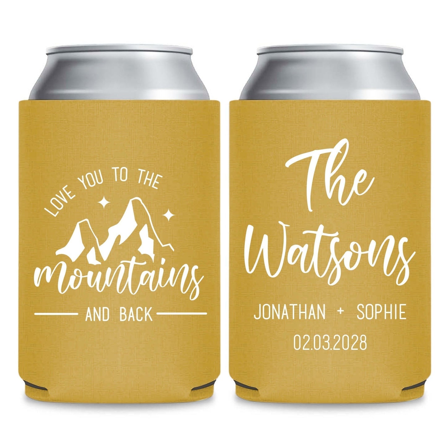 Mountain-Themed Wedding Can Coolers