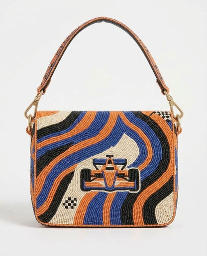 Orange & Blue Race Car Beaded Shoulder Bag