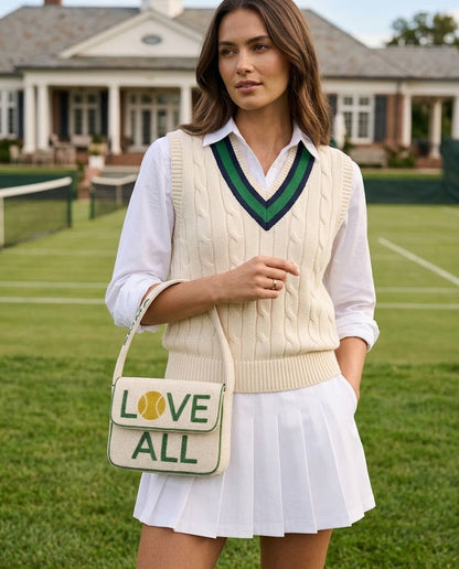 LOVE ALL White Beaded Tennis Shoulder Bag