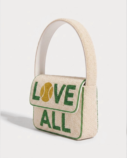 LOVE ALL White Beaded Tennis Shoulder Bag