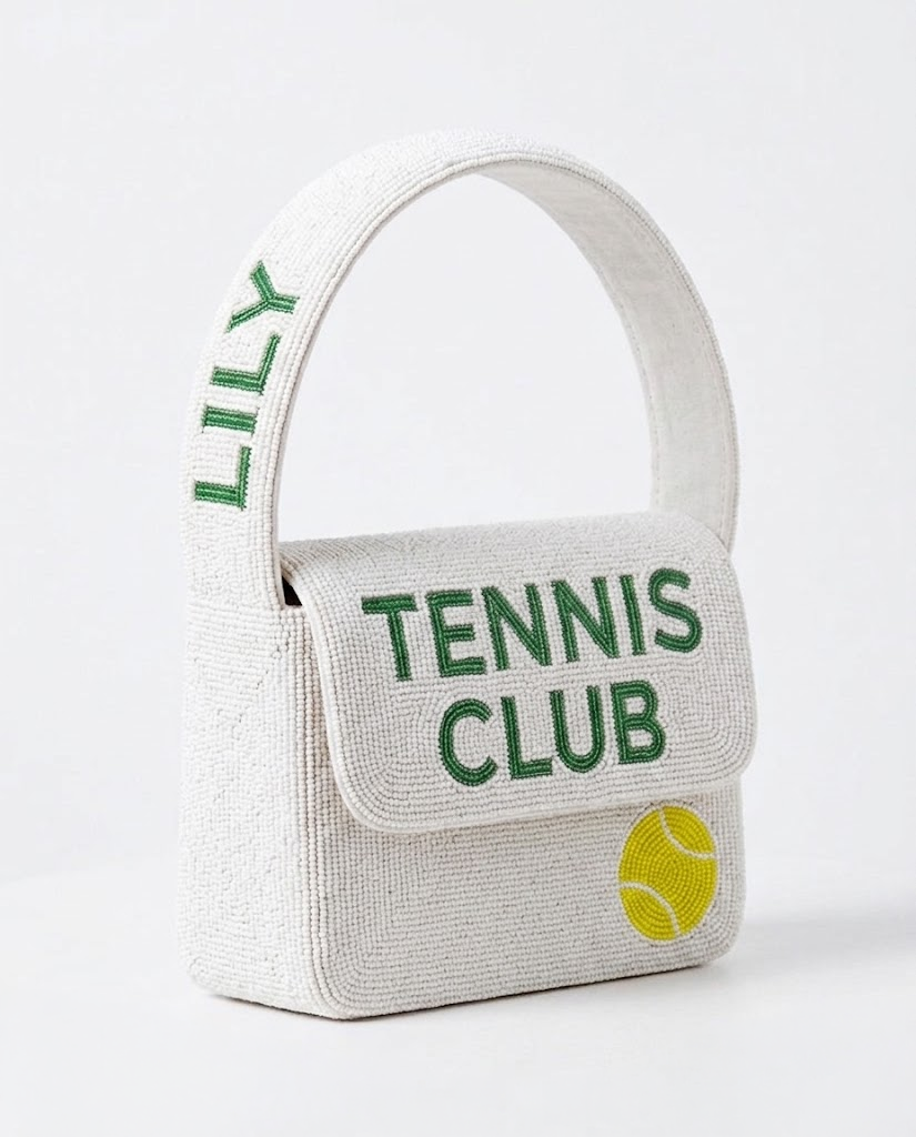 TENNIS CLUB White Beaded Shoulder Bag