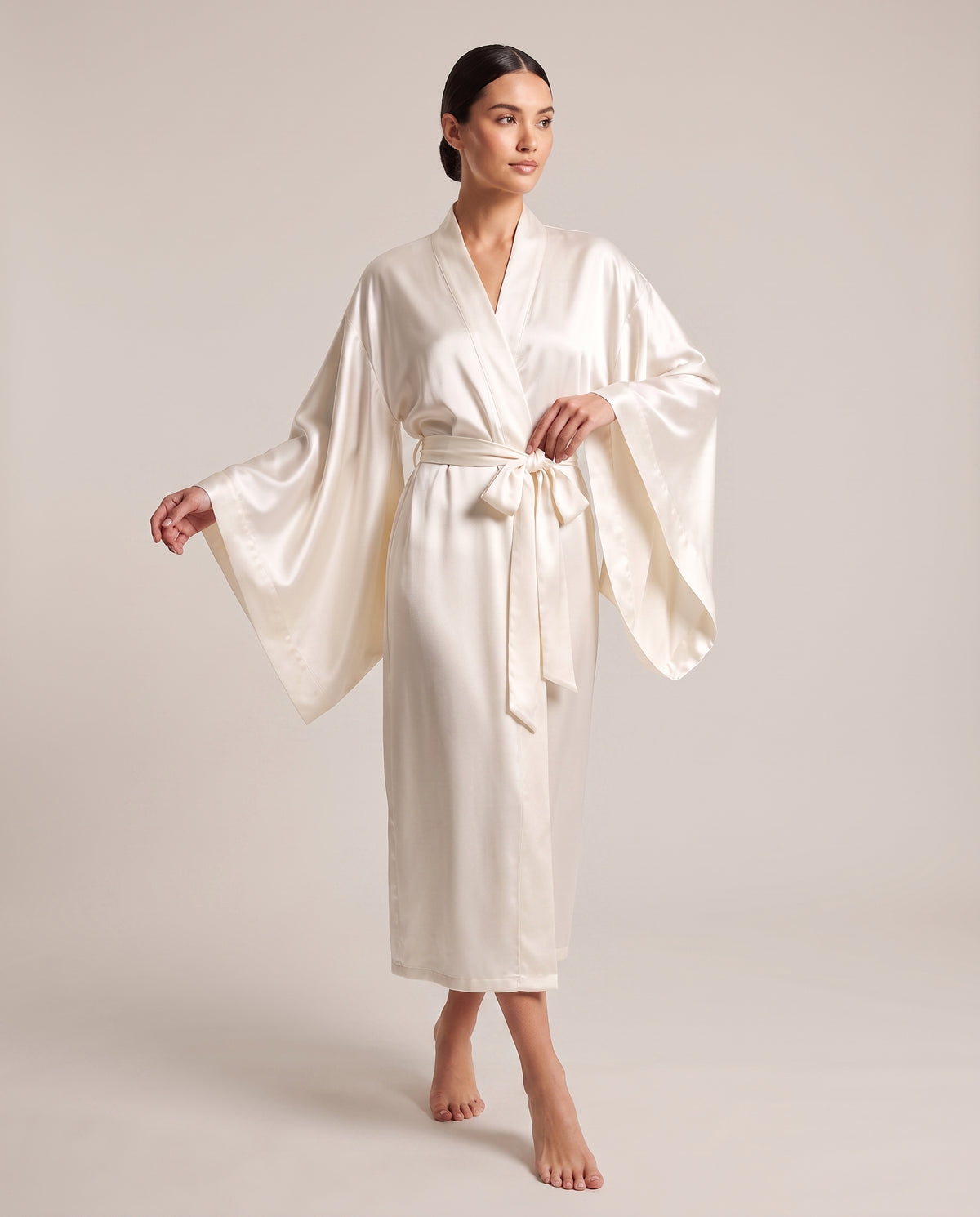 Angel Sleeve Midi Satin Robe