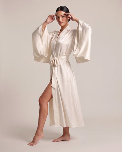 Angel Sleeve Midi Satin Robe