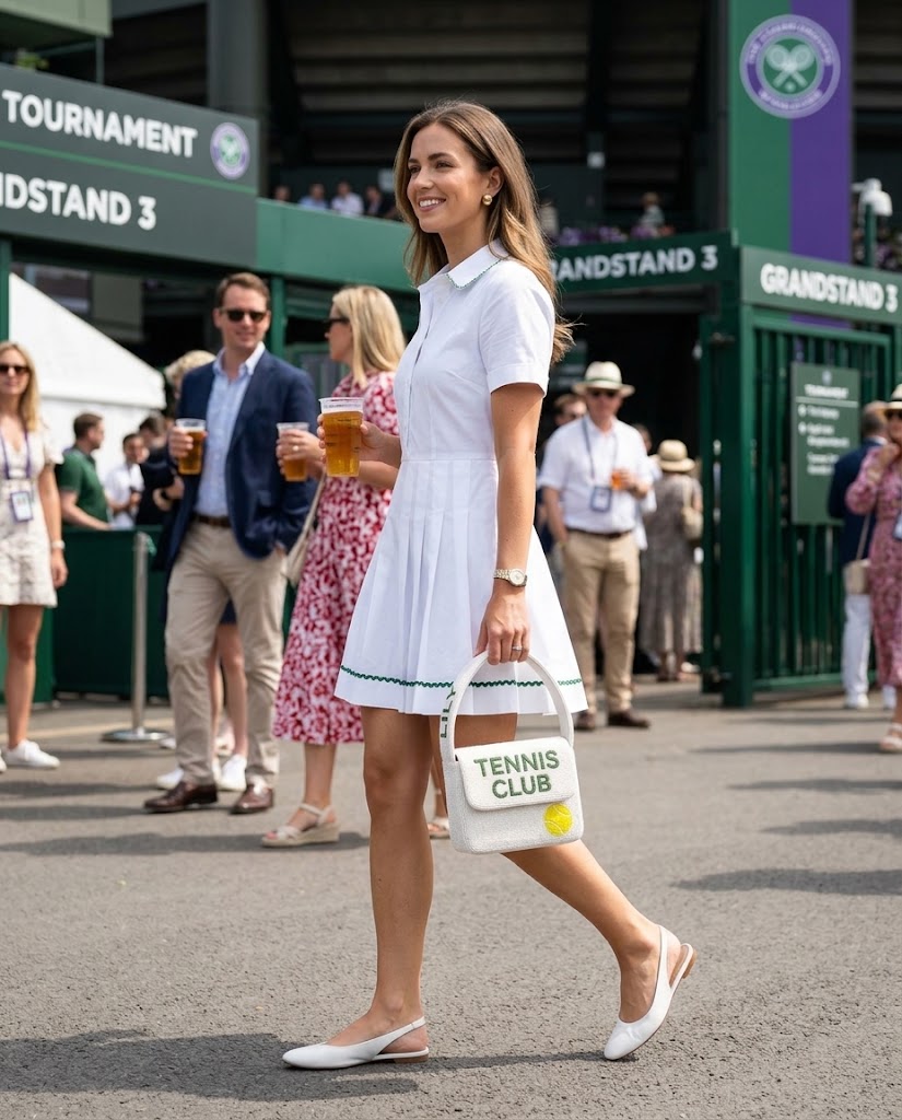 TENNIS CLUB White Beaded Shoulder Bag
